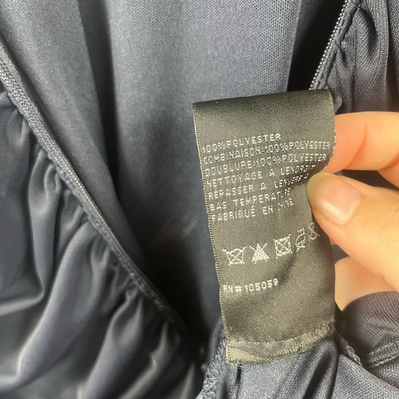 Xscape Plus Size Long Beaded Sequin Illusion Neckline Jersey Dress 18W Navy FLAW - Picture 14 of 15